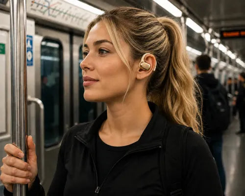 Audífonos Deportivos Bluetooth 5.3 Micrófono Control Táctil Beige/dorado