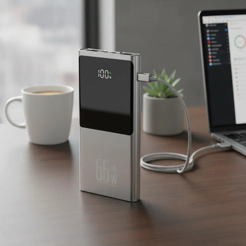Powerbank 30000mah 66w Pantalla Digital 2 Usb Lampara Led Gris