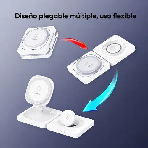 Cargador Inalámbrico Magnético Base 4 En 1 Plegable 15w Blanco