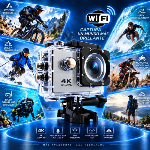 Cámara Deportiva Acción 4k Wifi 16mp 170° Sumergible 30m