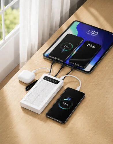 Powerbank Solar Portátil 30000mah Doble Usb Luz Led Blanco
