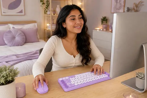Kit Teclado Y Mouse Inalámbricos Teclas Redondas Silencioso