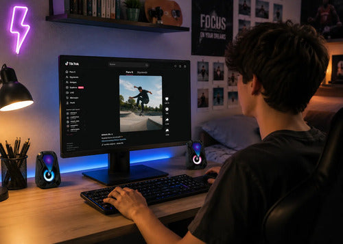 Parlantes Multimedia Para Pc Y Notebook Led Rgb Jack 3.5mm Negro