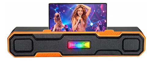 Barra De Sonido Bluetooth 10w Recargable 1200mah Stereo Naranja/negro
