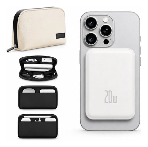 Kit Powerbank 5000mah Magnético Para iPhone Samsung + Bolso