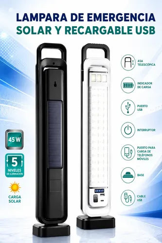 Lámpara Recargable 2400mah Solar + Usb 45w 51 Luces Led Blanco