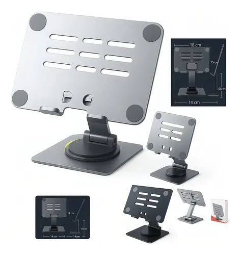 Soporte Giratorio Para Tablet Y Smartphone 360° En Aluminio | Base Ajustable Y Ergonómica Plateado