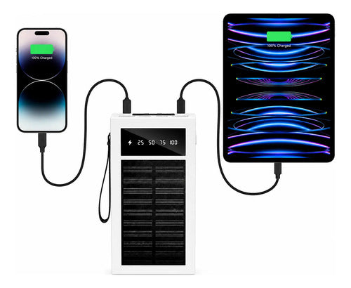 Powerbank Solar Portátil 30000mah Doble Usb Luz Led Blanco