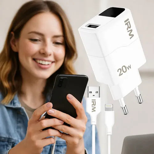 Kit Cargador Rápido 20w Para iPhone Con Bolso Organizador Blanco/beige