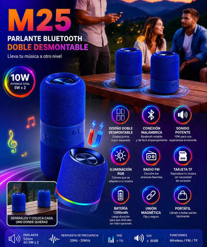Parlante Inalámbrico M25 Doble Rgb Desmontable 10w Radio Fm