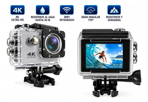 Cámara Deportiva Acción 4k Wifi 16mp 170° Sumergible 30m