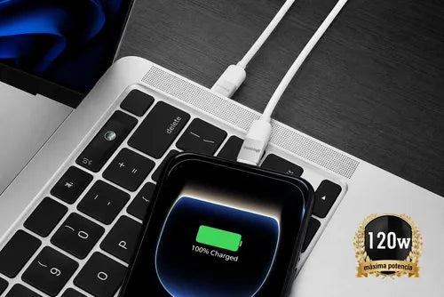 Cable Usb-c A Usb-c Silicona Flexible Carga Rápida 120w 1m Blanco