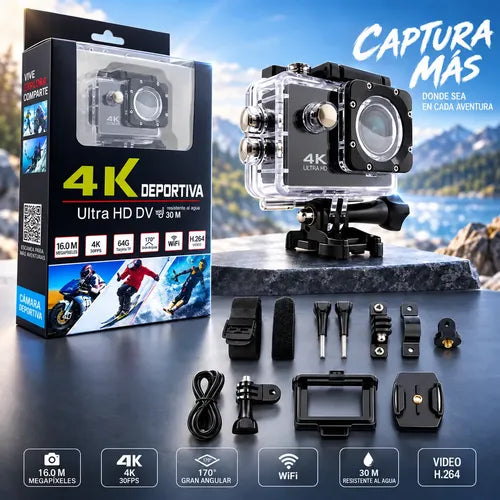Cámara Deportiva Acción 4k Wifi 16mp 170° Sumergible 30m