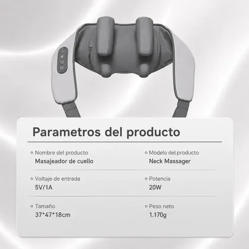 Masajeador Cervical De Cuello Hombros 20w Portátil Recargabl Gris