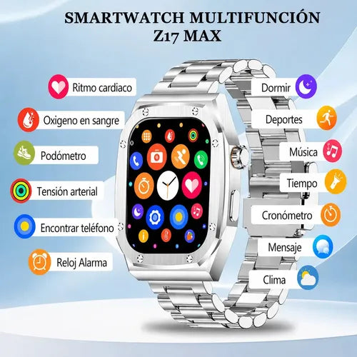 Smartwatch Diegmark Z17-max Para Hombre Y Mujer Con Llamadas Bluetooth Y Pantalla Amoled 2.01  Plateado Metalica