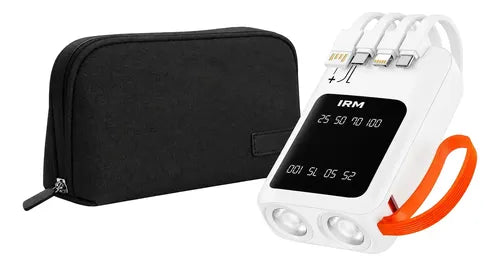 Powerbank 10000mah 2 Lamparas Led Cables Integrados + Bolso Blanco/negro