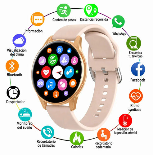 Smartwatch Diegmark Active2 Dorado Sport, Reloj Inteligente Con Llamadas, Monitor Cardíaco Y Actividad Para Android Y Ios Hebilla Beige Negro