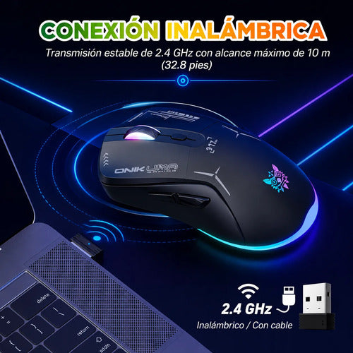 Mouse Gamer Inalámbrico Onikuma Rgb 2.4 Ghz 4800 Dpi Negro