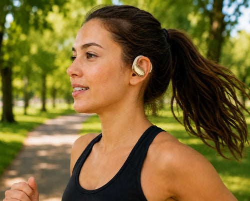 Audífonos Deportivos Bluetooth 5.3 Micrófono Control Táctil Beige/dorado