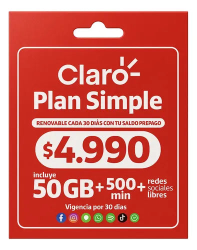 Chip Claro Prepago Plan Simple 50gb+500min Esim 3 En 1