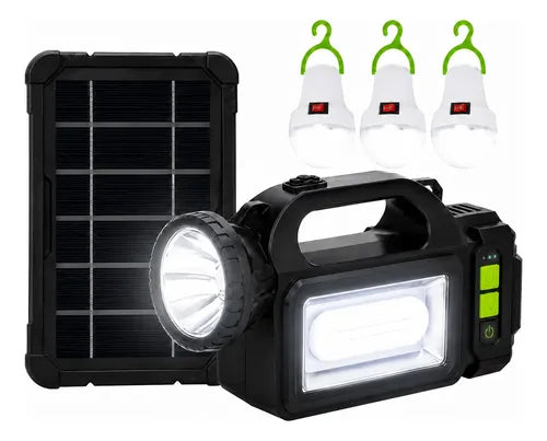 Sistema De Emergencia Iluminación Solar Portátil Recargable Negro
