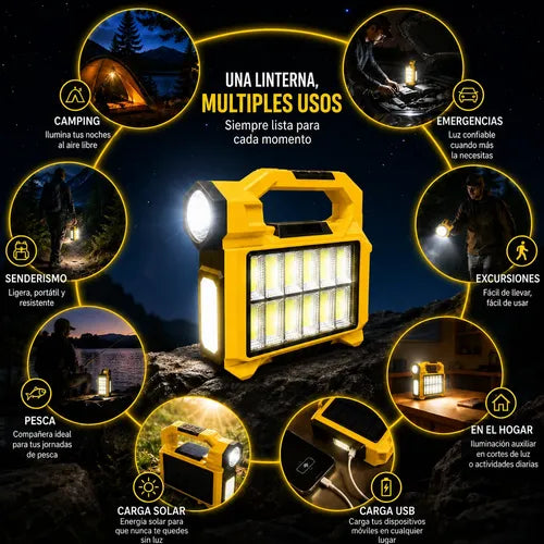 Linterna Led Solar Recargable 30w Con Luz Frontal Y Lateral