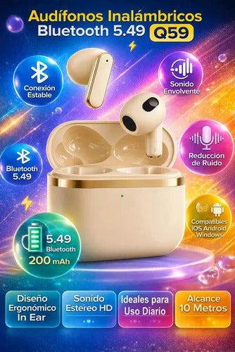Audífonos Inalámbricos Diegmark Q.59 Con Reducción De Ruido Y Estuche De Carga Beige