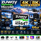 Tarjeta De Memoria Microsd Zuway 64gb Clase 10 U3 A1 Alta Velocidad 100mb/s Premium Compatible Con Nintendo Swicht 1, Video 8k, Celulares, Tablets, Cámaras De Seguridad Y Deportivas, Uso Profesional