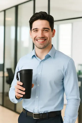 Vaso Térmico Mug Antiderrames De 540 Ml - Portátil - 22cm - Doble Pared - Libre De Bpa - Ideal Para Paseos, Oficina, Auto Y Hogar -negro Liso