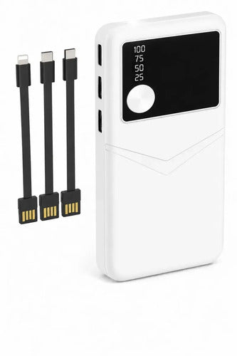 Power Bank Con Carga Rápida Y 3 Puertos Usb Para iPhone, Samsung Y Más - Blanco