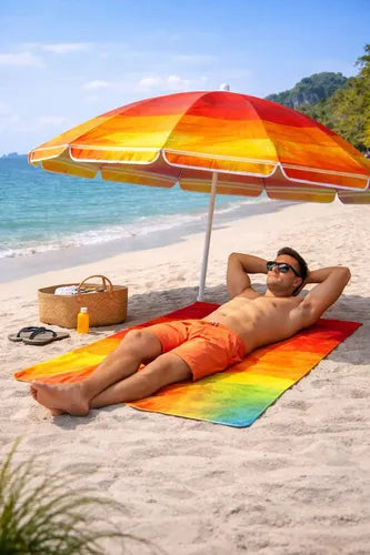 Quitasol De Playa Central Con Protección Uv, Diseño Multicolor Y 80cm De Ancho Veraniego