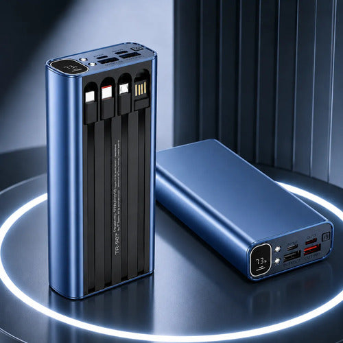 Powerbank 20000mah Carga Rápida Luz Led Cables Integrados