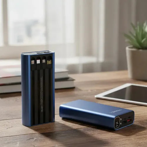 Power Bank 20000mah Gran Capacidad 4 Cables Integrados Carga Rápida Pd Pantalla Led Linterna Led Batería Portátil... Azul