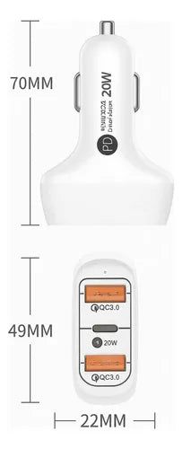 Cargador Para Auto De Carga Rápida Usb-c Con Cable, 20w Blanco