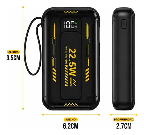 Power Bank Portátil De 10000mah Con Carga Rápida 3 Puertos 4 Cables Integrados Para iPhone Y Android Negro/blanco