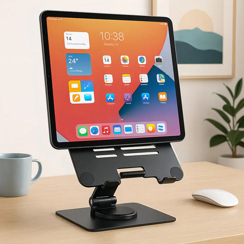 Soporte Giratorio Para Tablet Y Smartphone 360° En Aluminio | Base Ajustable Y Ergonómica Plateado
