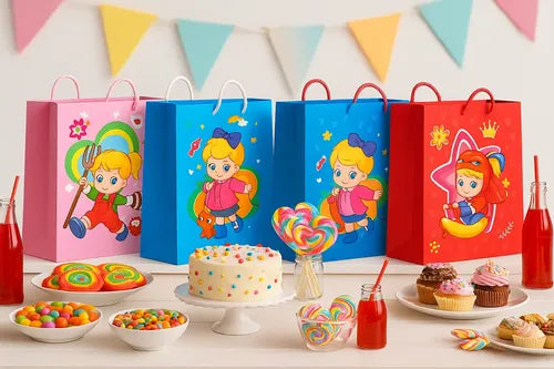 Bolsas De Regalo Infantiles Niña Pack 12 Diseños Animados Multicolores Diseño Variado
