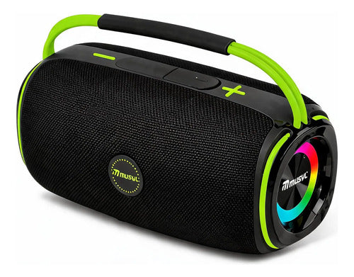 Parlante Bluetooth 10w Luces Rgb Recargable Radio Fm Tws Negro/verde