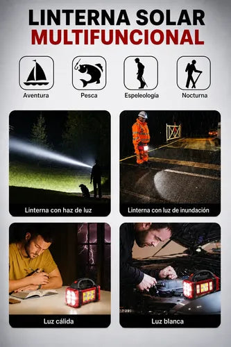 Linterna Solar Led Multifunción Recargable Usb + Powerbank Blanca/ Amarilla Negro/rojo