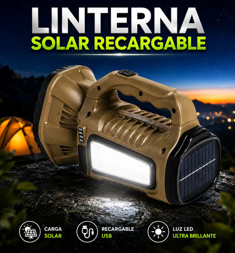 Linterna Led Cob Solar Recargable Usb 1200mah Ajustable 90° Luz Led Blanco Marrón