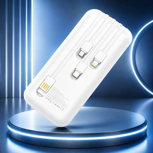 Power Bank Carga Rápida 10000 Mah 22.5w Pd Pantalla Digital 4 Cables Integrados Usb Tipo C Usb L Micro Usb Usb A Batería... Blanco