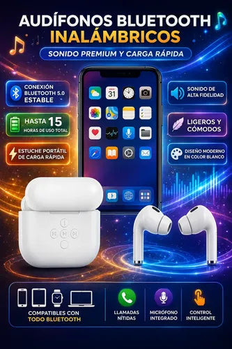 Kit Audífonos Inalámbricos Earbuds Con Bolso Organizador Blanco/negro