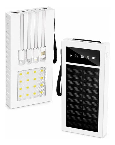 Powerbank Solar Portátil 30000mah Doble Usb Luz Led Blanco