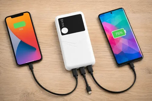 Power Bank Con Carga Rápida Y 3 Puertos Usb Para iPhone, Samsung Y Más - Blanco