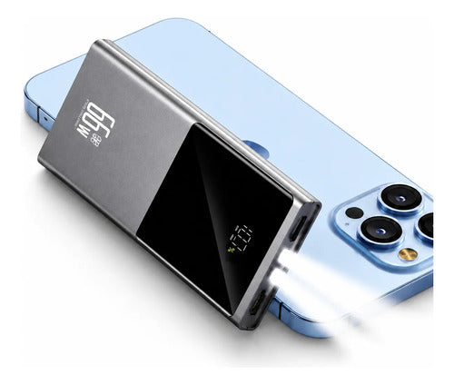 Powerbank 30000mah 66w Pantalla Digital 2 Usb Lampara Led Gris