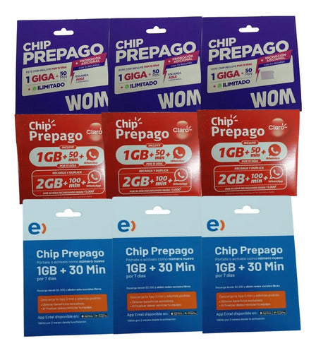 Pack 60 Chip Prepago Entel Claro Y Wom Sim Prepago 3 En 1