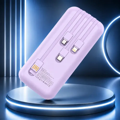 Power Bank Carga Rápida 10000mah 22.5w Pd 4 Cables Integrado Lila