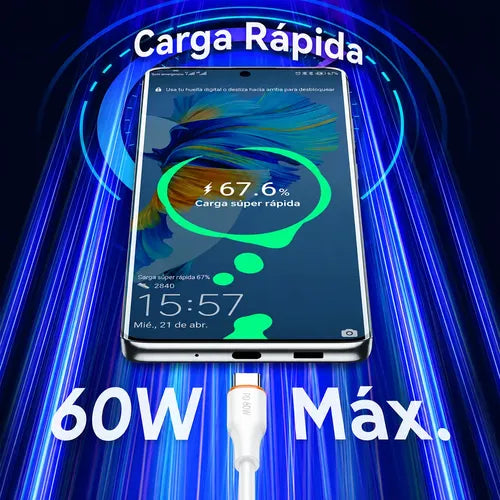 Cable Usb-c 1m 60w Carga Rápida Para Samsung Xiaomi Android