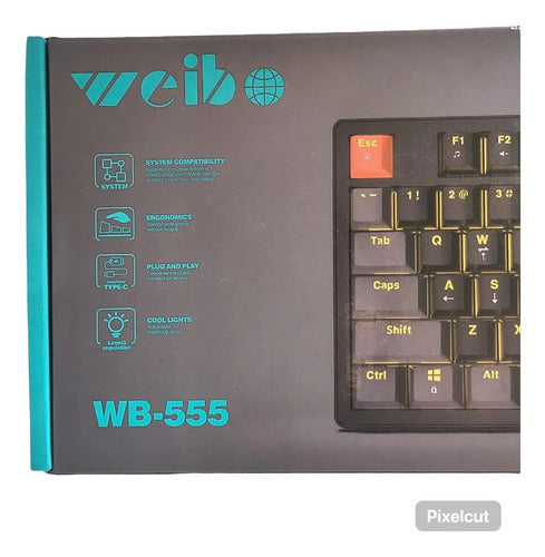 Teclado Mecánico Rgb Weibo Wb555 Red Axis Usb-c Reposamuñecas Ergonómico Negro Español Latinoamericano