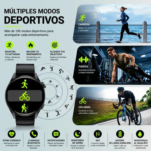 Smartwatch Deportivo Gt5 Control Salud Llamadas Nfc Negro Sport